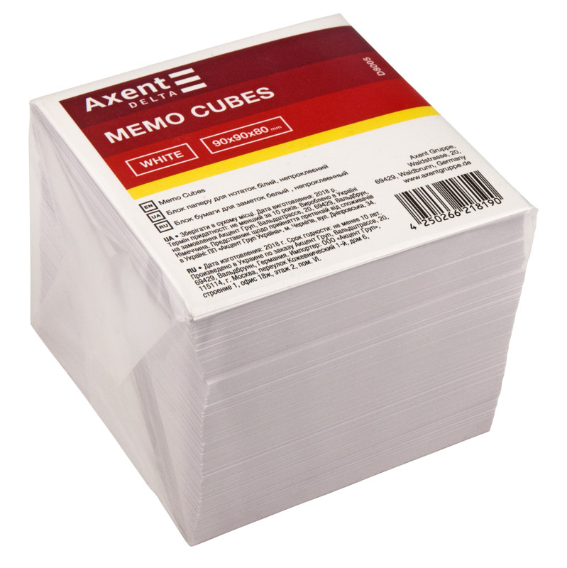 Паперовий блок для нотаток DELTA White 90*90*80 мм непроклеєний (D8005)